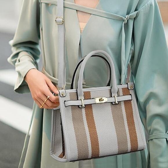 TRBSXRT Cloth Clash Color Bag for Women, Large Capacity Striped Designer Handbag - Picture 5 of 6